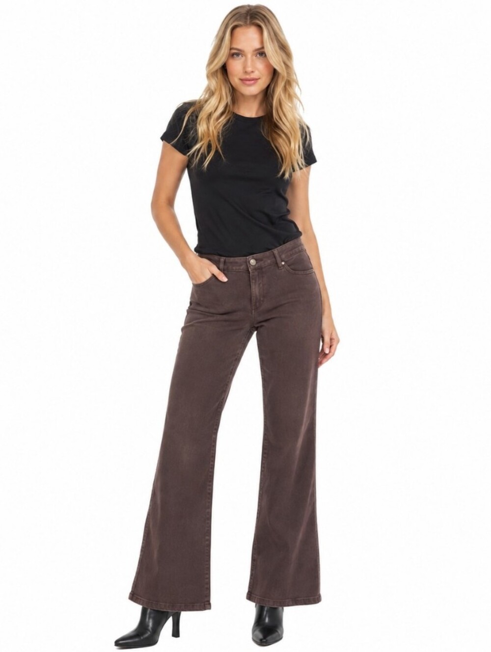 Women's Coldwater Petite Cotton Creek Wide-Leg Jeans Chocolate Brown (Sz:10p)